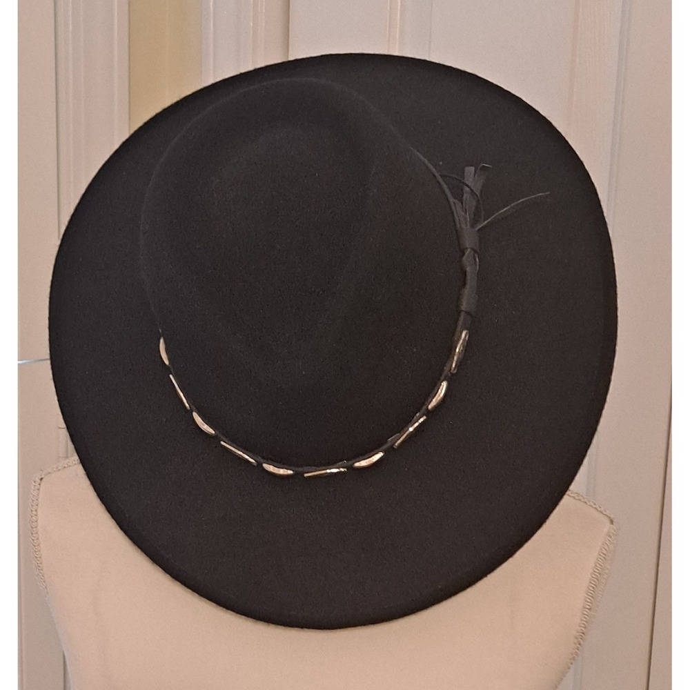 Adora Wool Hat Western Style One Size Black With Silver Embellished Band - Picture 2 of 8